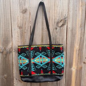 Pendleton Southwestern Tribal Aztec Navajo Print Tote Bag Purse Wool